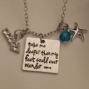 Silver Charm Necklace with Blue Accent